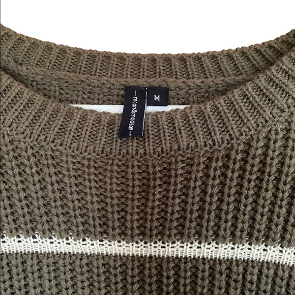 Moon & Madison Olive and White Striped Knit Swearer - Picture 3 of 5
